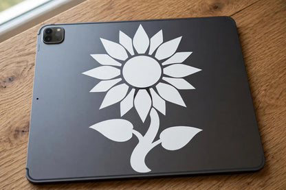 Sunflower decal applied to a tablet back