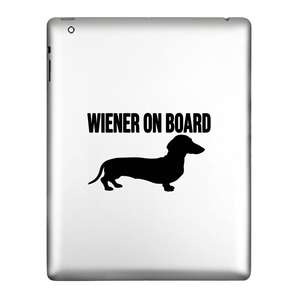 Wiener On Board decal applied to a tablet back