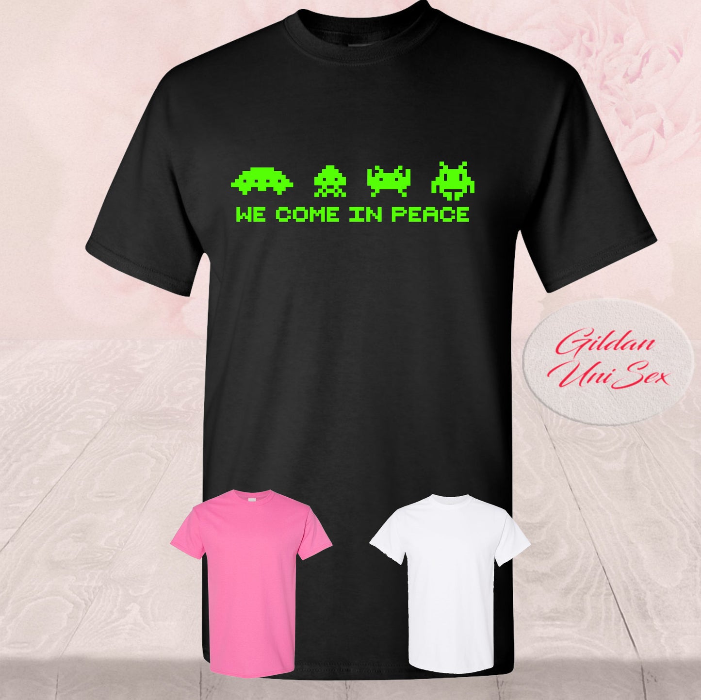 Space Invaders We Come In Peace, Shirts