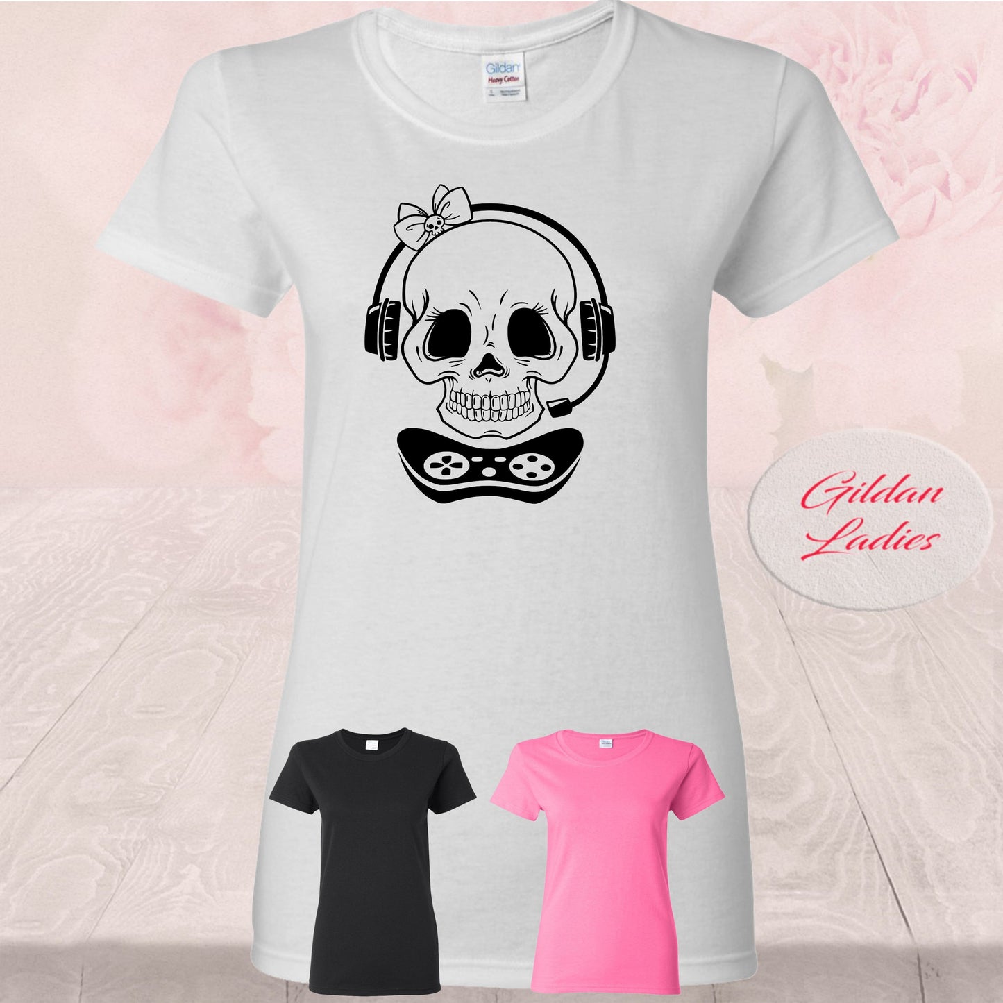 Gamer Skull Girl, Controller Headset, Shirt