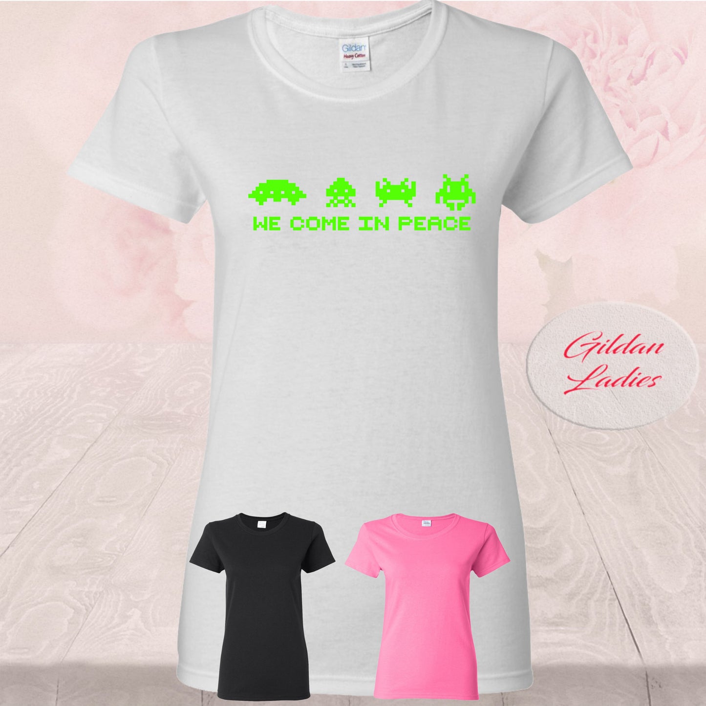Space Invaders We Come In Peace, Shirts