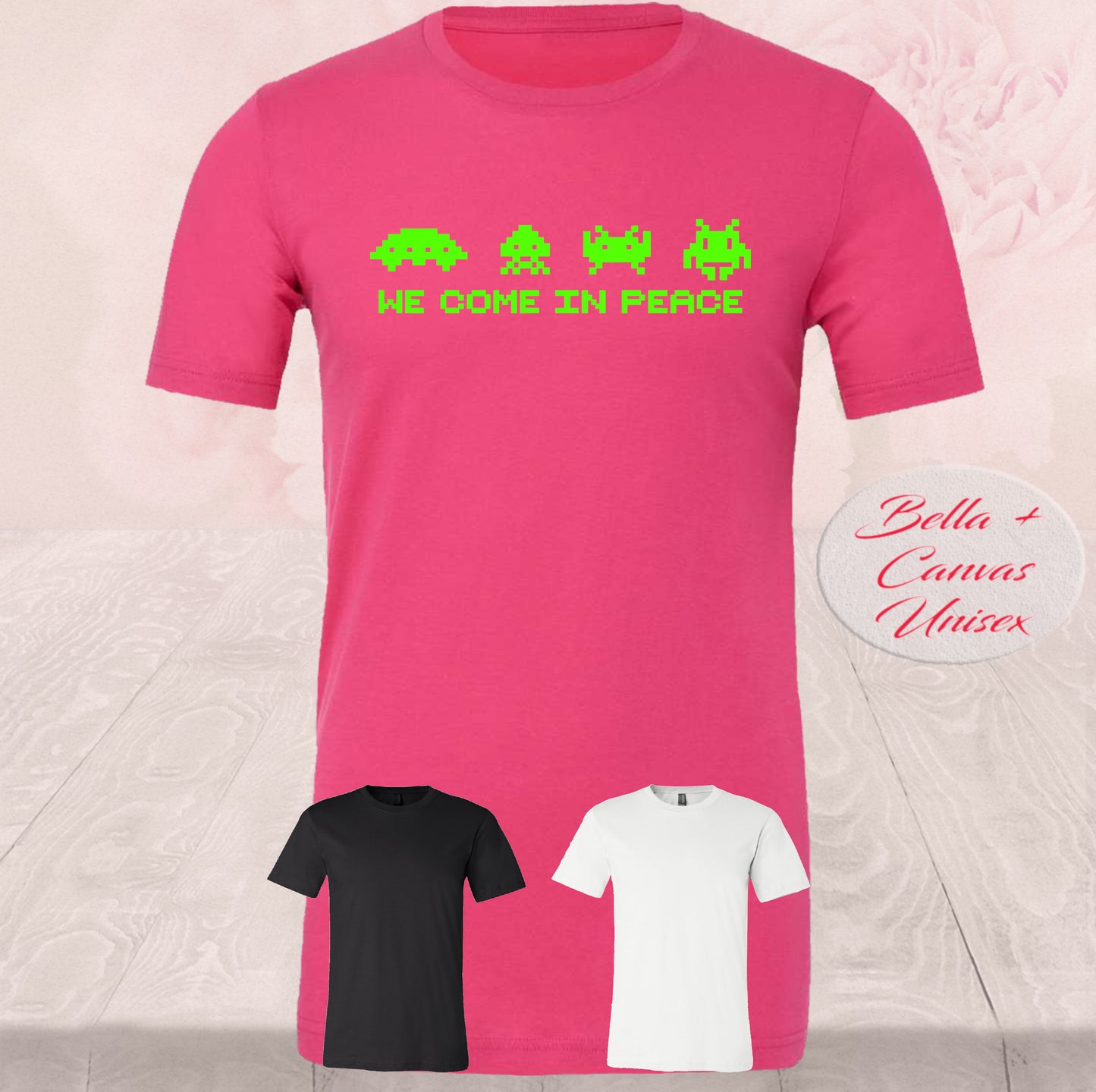 Space Invaders We Come In Peace, Shirts