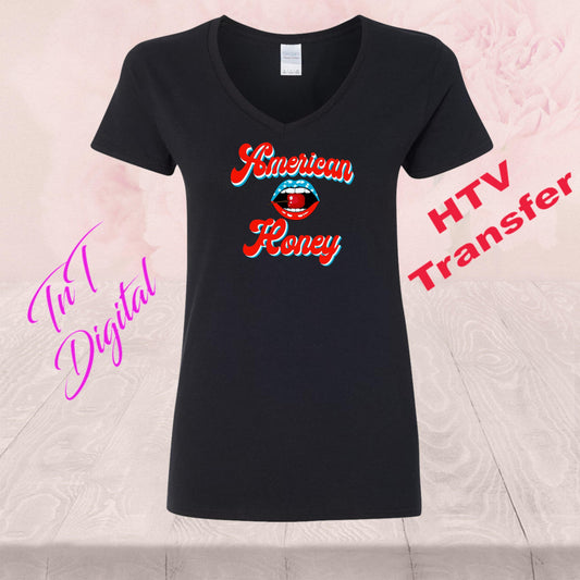 American Honey Cherry Lips | HTV Heat Vinyl Transfer  | T Shirt Transfers