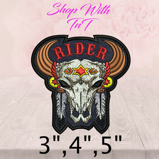 Rider Buffalo Skull | Patch Embroidered | Iron On or Sew On