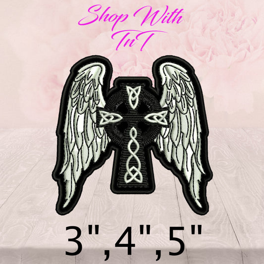 Celtic Wing Cross | Patch Embroidered | Iron On or Sew On