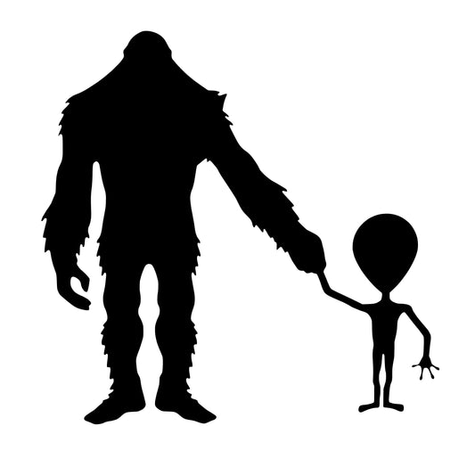 BigFoot Alien Holding Hands, Sticker Decal