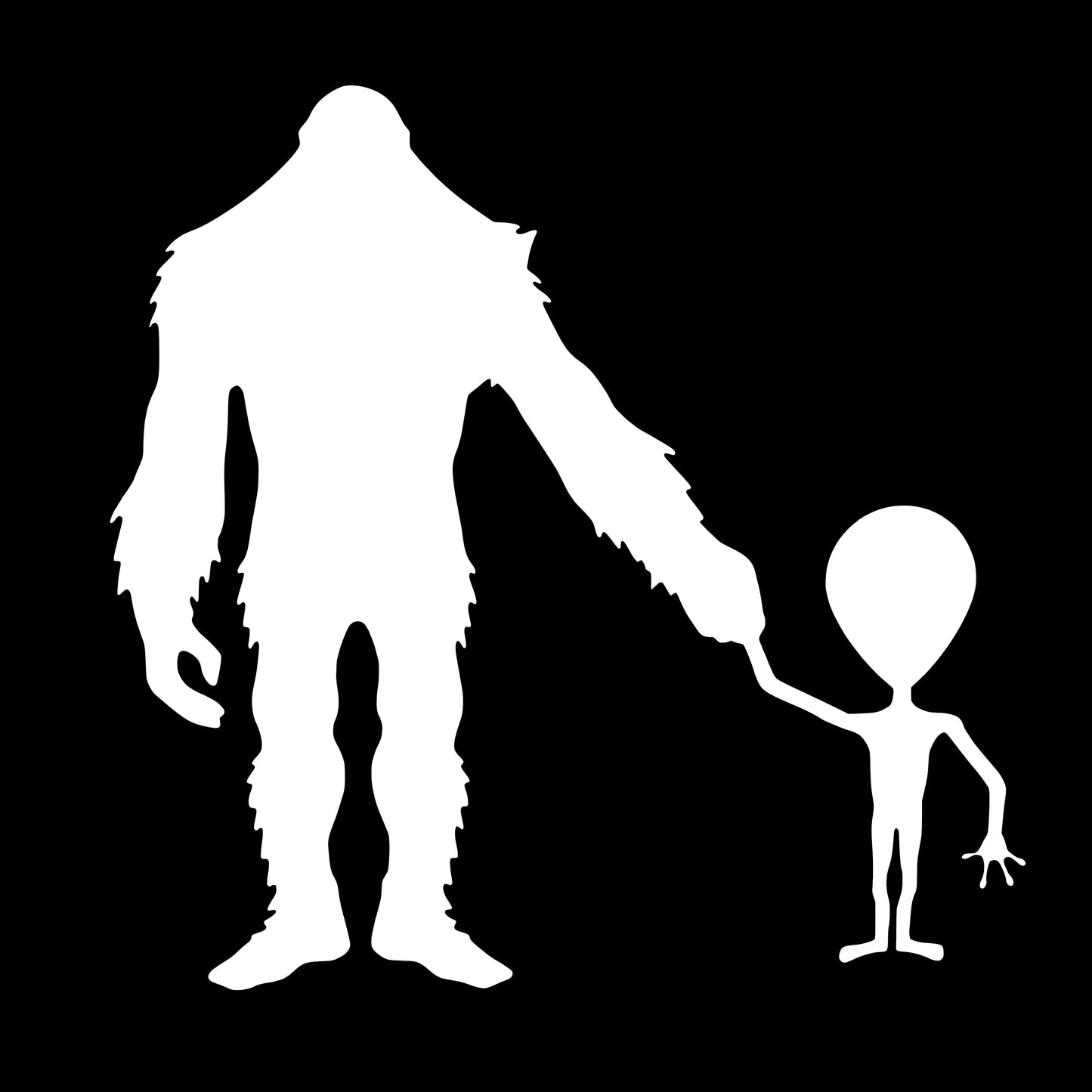 BigFoot Alien Holding Hands, Sticker Decal