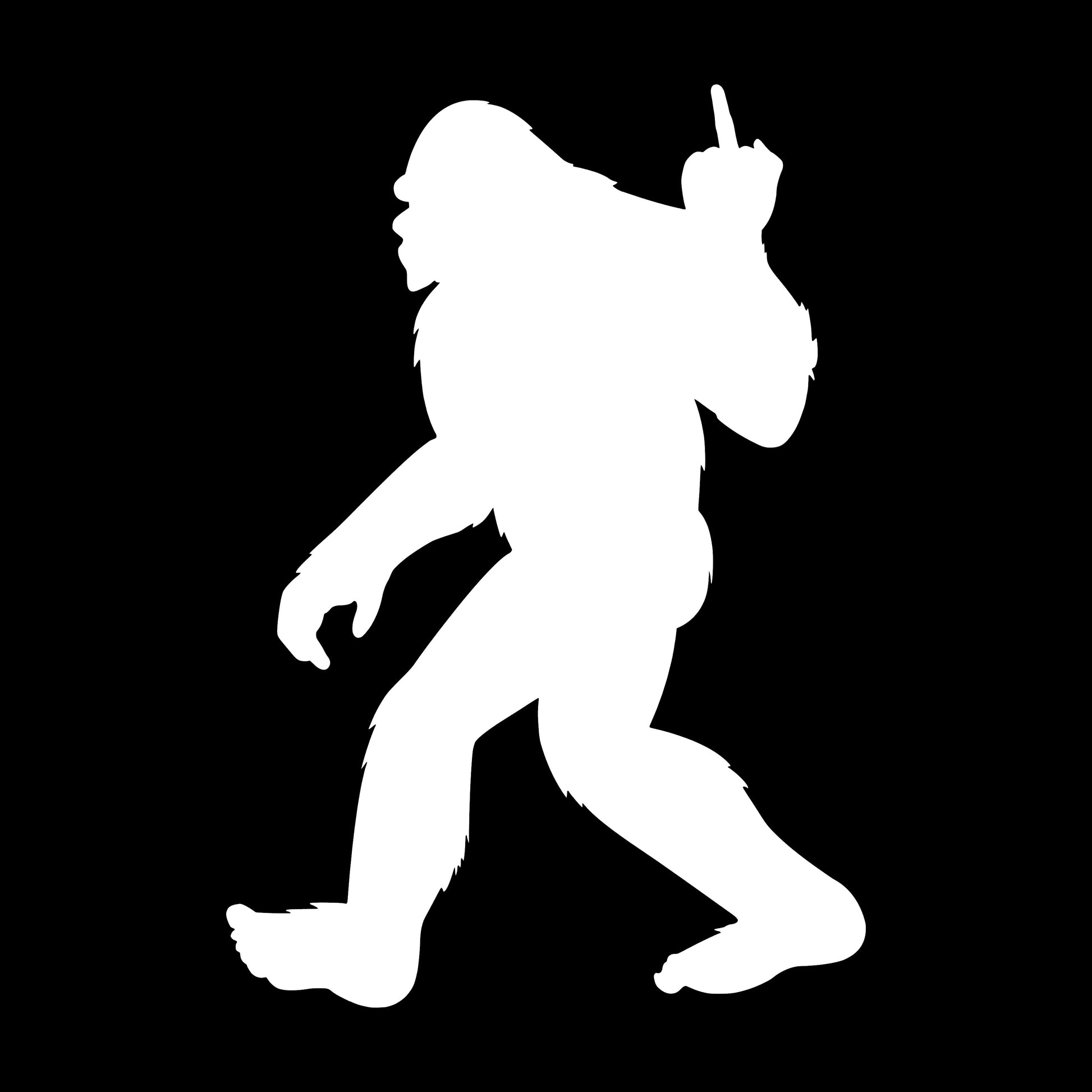 Bigfoot, Sasquatch Giving the Middle Finger, Decal Sticker.