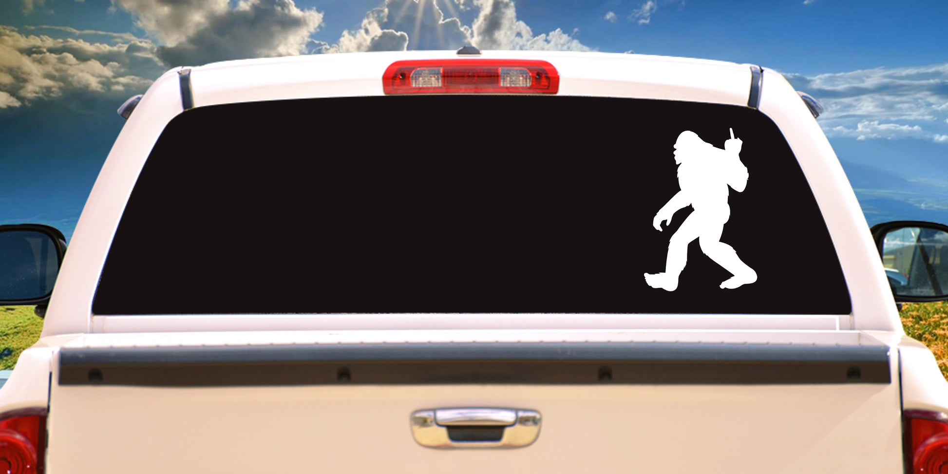 Bigfoot, Sasquatch Giving the Middle Finger, Decal Sticker.