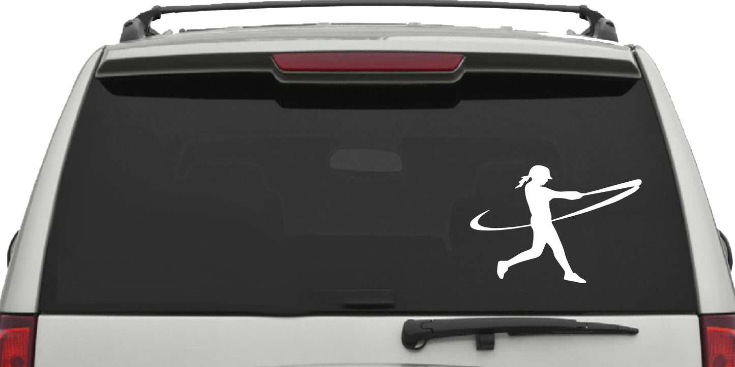Female Batter Swinging, Decal Sticker
