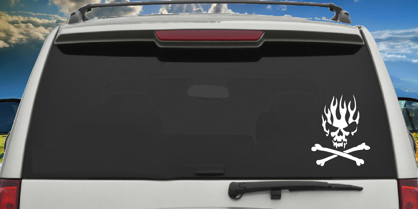 Flaming Skull and Crossbones, Sticker Decal