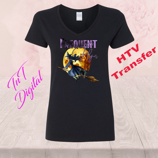 Frequent Flyer Witch Broomstick | HTV Heat Vinyl Transfer  | T Shirt Transfers