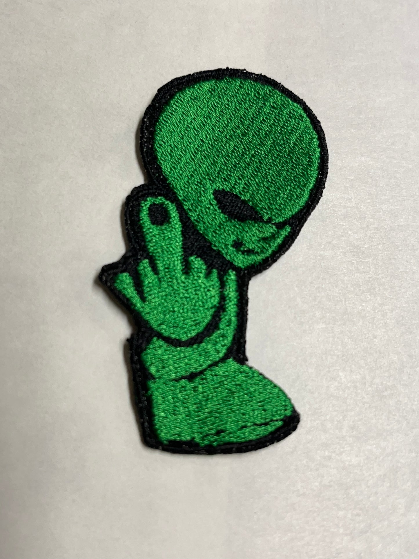 Embroidery Green Alien giving the middle finger, Yupoong Classics Flat Bill Cap