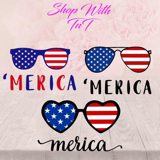 Glasses Americana, America, Merica Flag, Stars And Stripes | Digital PNG "File Only" Instant Download