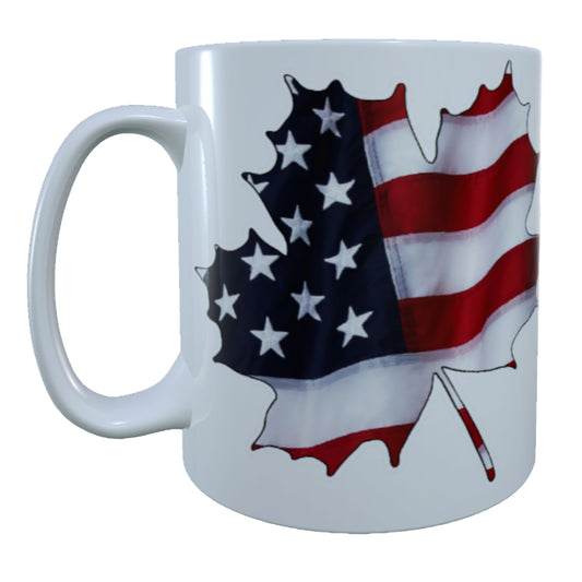 American Flag In A Maple Leaf, 15 oz Mug