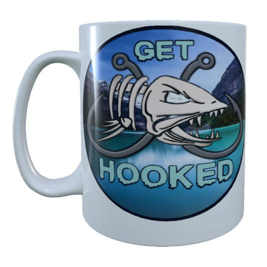 Get Hooked Fishing, 15 oz Mug.