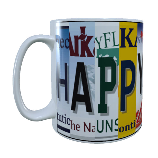 License Plates Happy Camper , 15 oz Mug