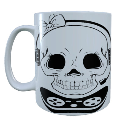 Gamer Skull Girl, Controller Headset, 15 oz Mug
