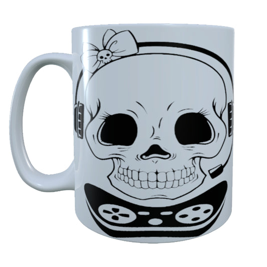 Gamer Skull Girl, Controller Headset, 15 oz Mug