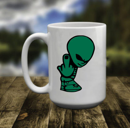 Alien Middle Finger, 15 oz Mug