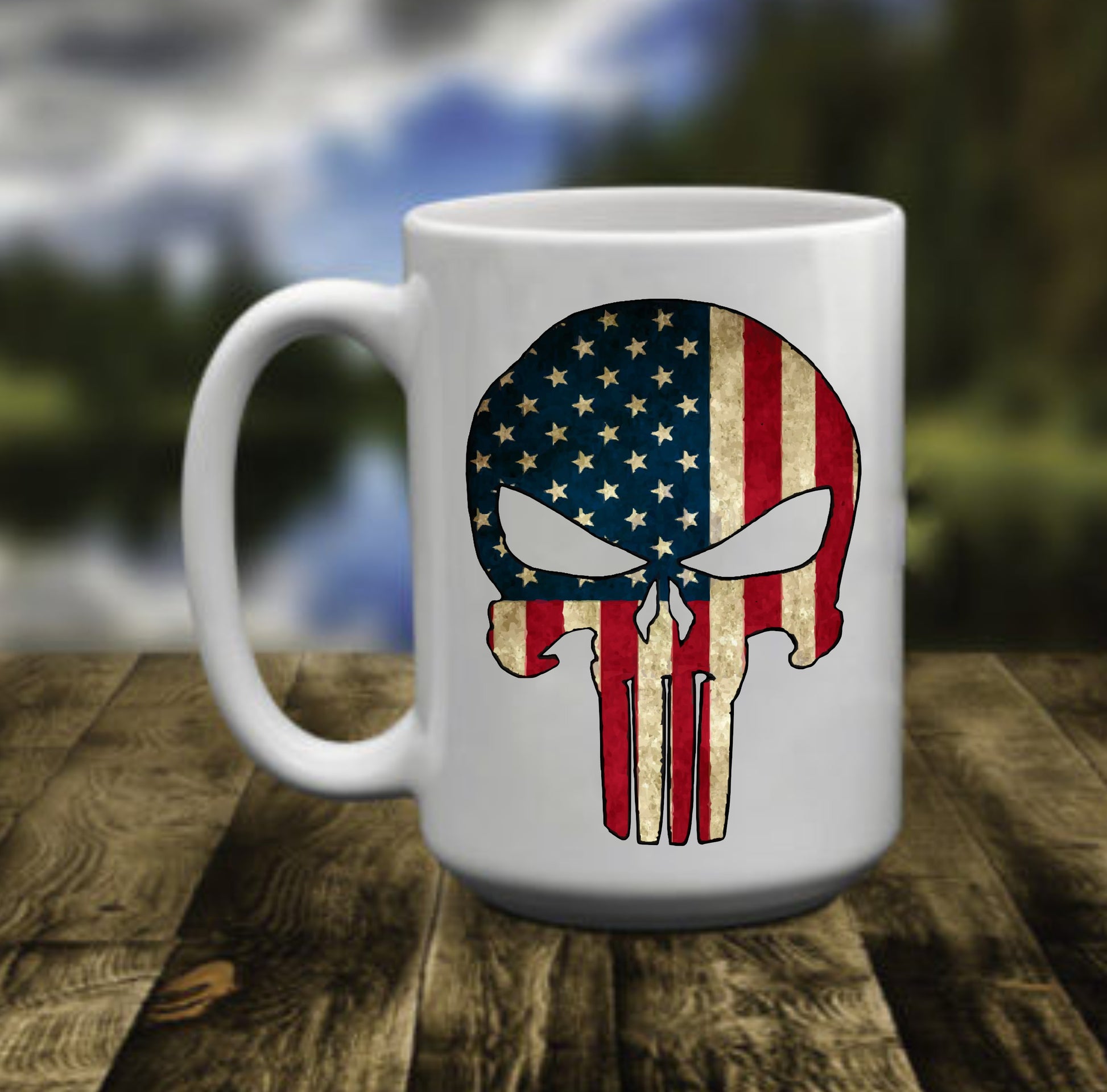 The Punisher, USA Flag, 15 oz Mug.