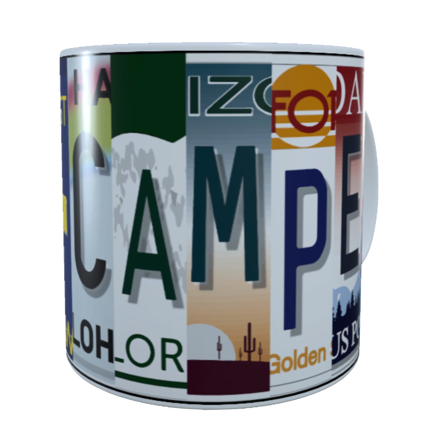 License Plates Happy Camper , 15 oz Mug