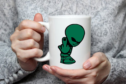 Alien Middle Finger, 15 oz Mug