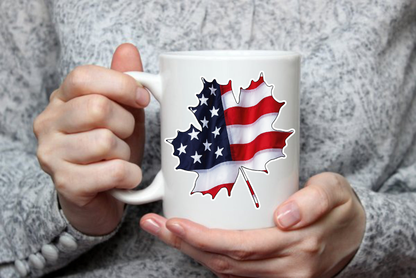 American Flag In A Maple Leaf, 15 oz Mug