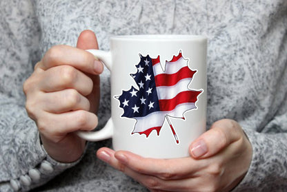 American Flag In A Maple Leaf, 15 oz Mug