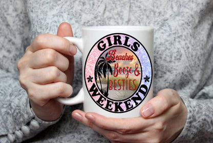 Girls Weekend Party, Beaches, Booze and Besties, 15 oz Mug