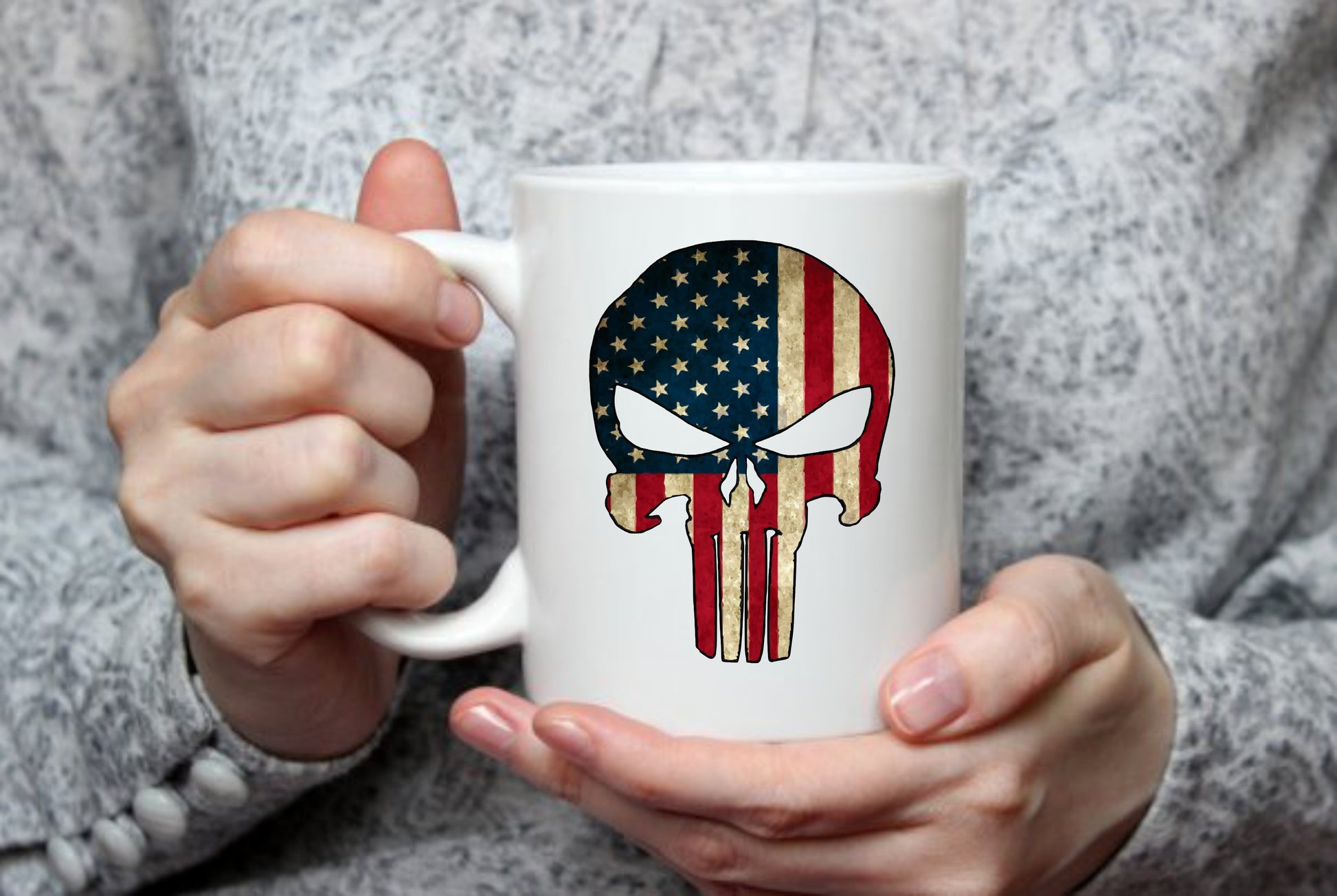 The Punisher, USA Flag, 15 oz Mug.