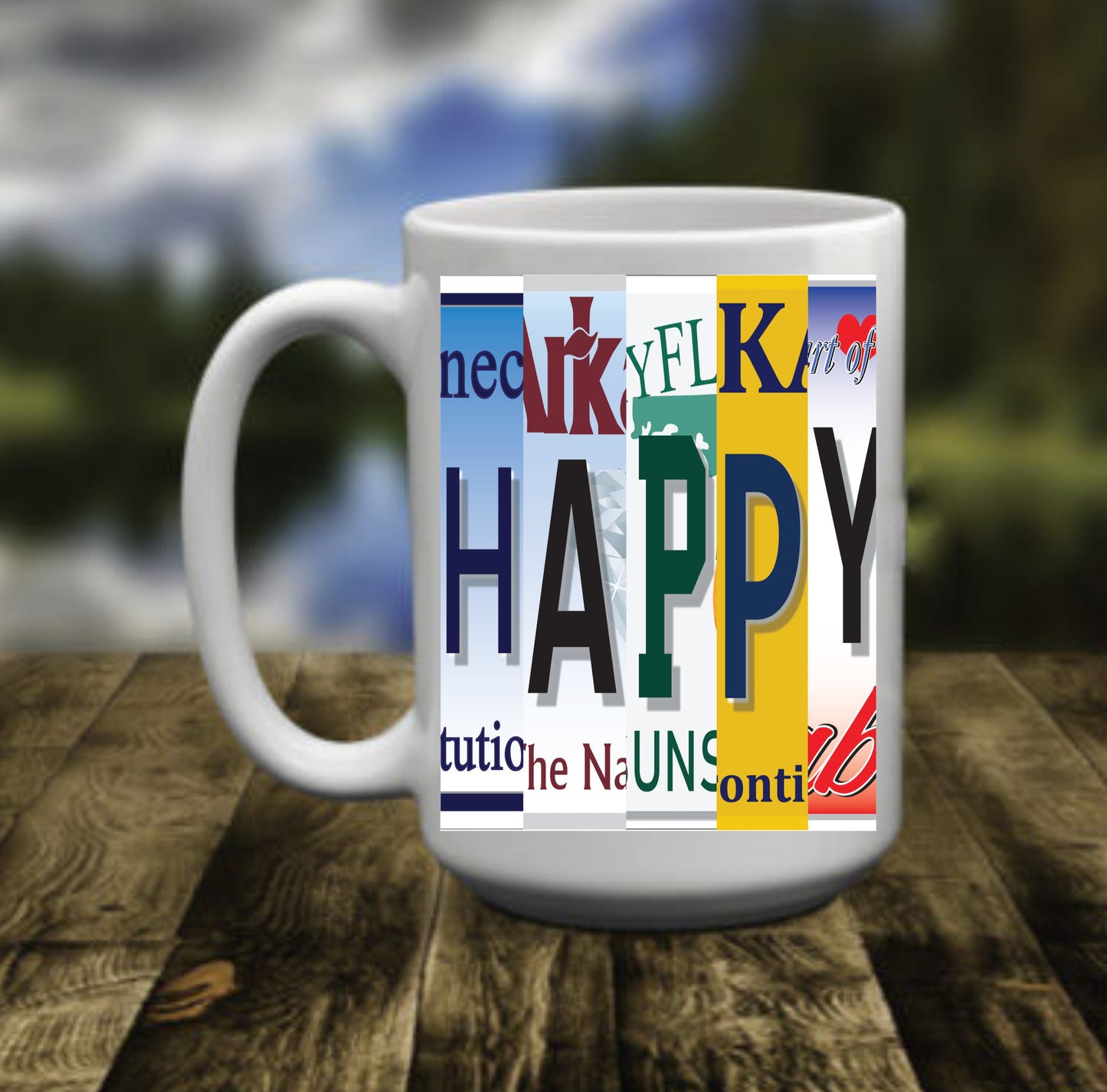 License Plates Happy Camper , 15 oz Mug