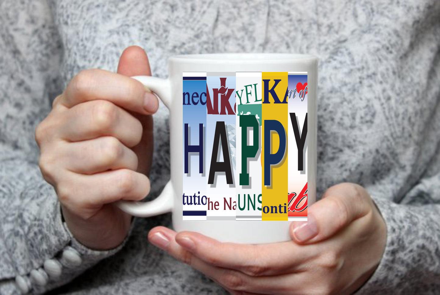 License Plates Happy Camper , 15 oz Mug