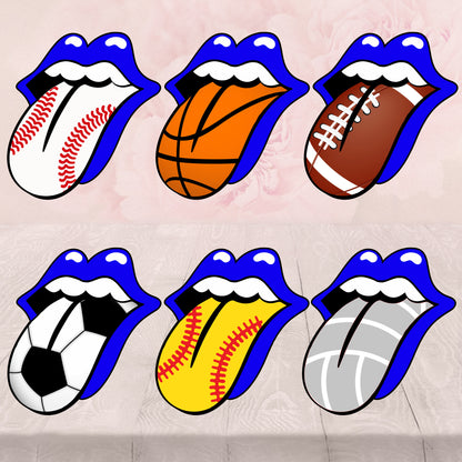 6 Sports Tongues, Red, Blue, Digital File,  PNG "File Only"