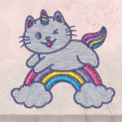 Youth Unicorn Cat Jumping over a rainbow, Dad Hat Embroidered