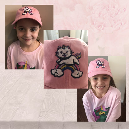 Youth Unicorn Cat Jumping over a rainbow, Dad Hat Embroidered